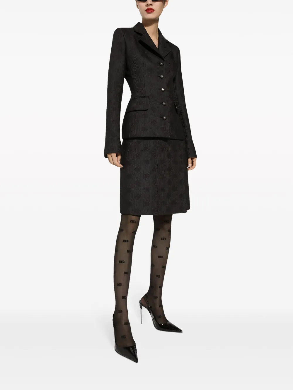 Monogram-Jacquard Straight Midi Skirt