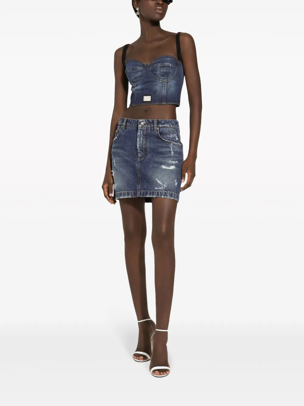 Distressed-Finish Denim Miniskirt