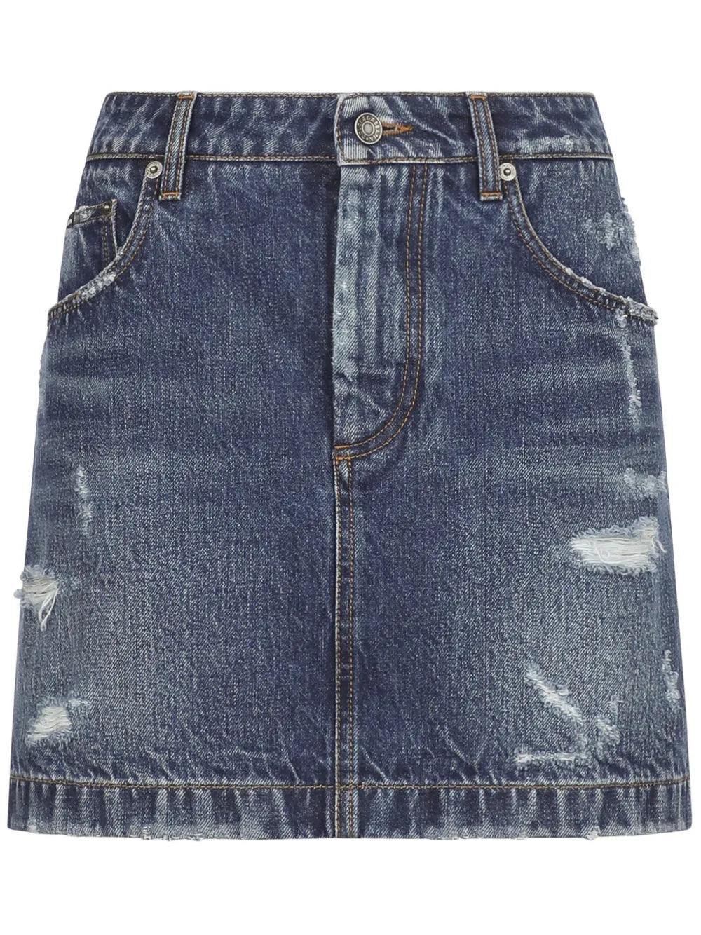 Distressed-Finish Denim Miniskirt