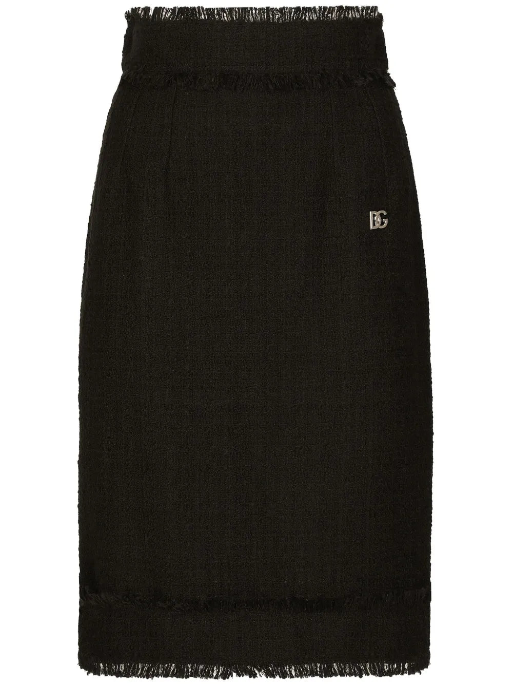 Dg-Plaque Tweed Midi Skirt
