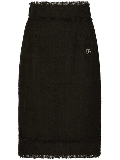 Dg-Plaque Tweed Midi Skirt