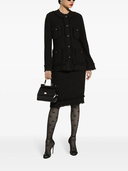 Dg-Plaque Tweed Midi Skirt