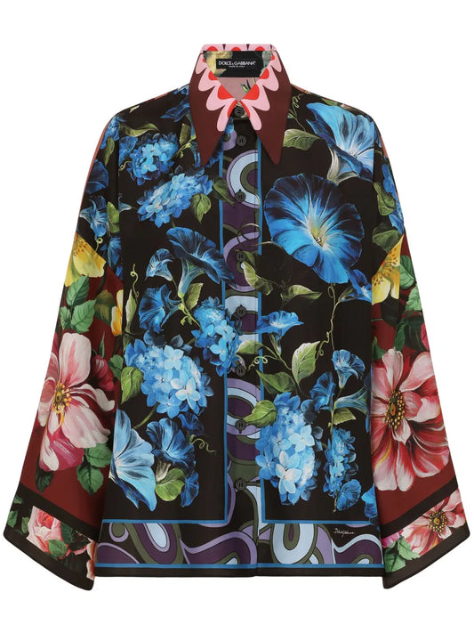 Floral-Print Silk Shirt