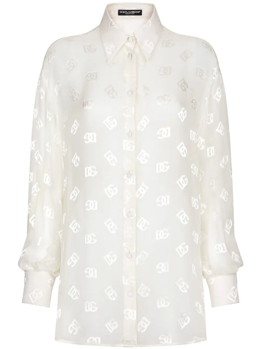 Monogram-Jacquard Semi-Sheered Shirt