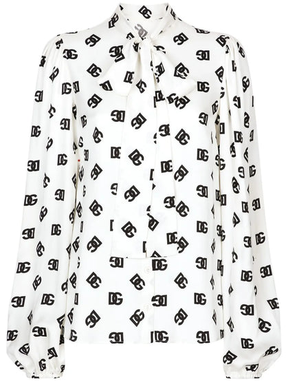 Logo-Print Attached-Scarf Shirt