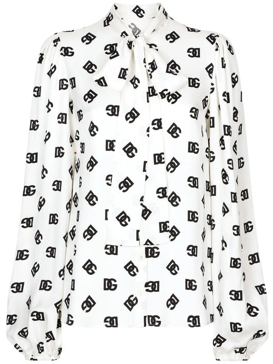 Logo-Print Attached-Scarf Shirt