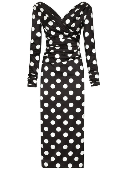 Polka Dot-Print Satin Dress