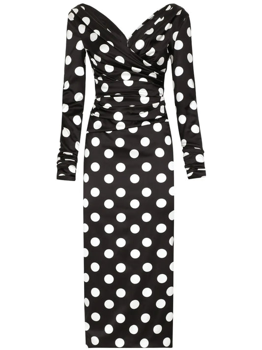 Polka Dot-Print Satin Dress
