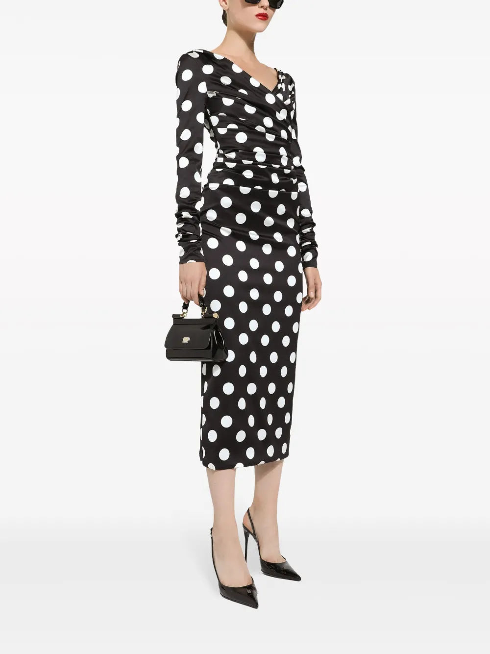 Polka Dot-Print Satin Dress