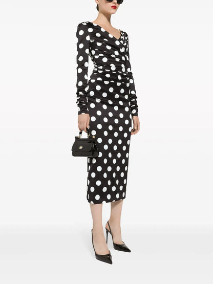 Polka Dot-Print Satin Dress