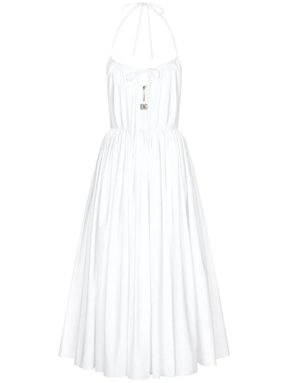 Logo-Plaque Cotton Halterneck Dress