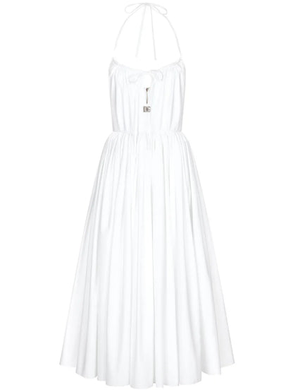 Logo-Plaque Cotton Halterneck Dress