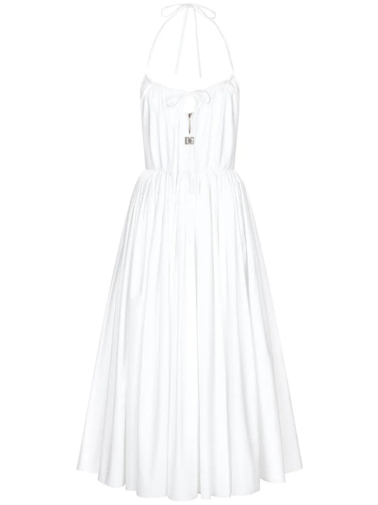 Logo-Plaque Cotton Halterneck Dress