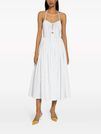 Logo-Plaque Cotton Halterneck Dress