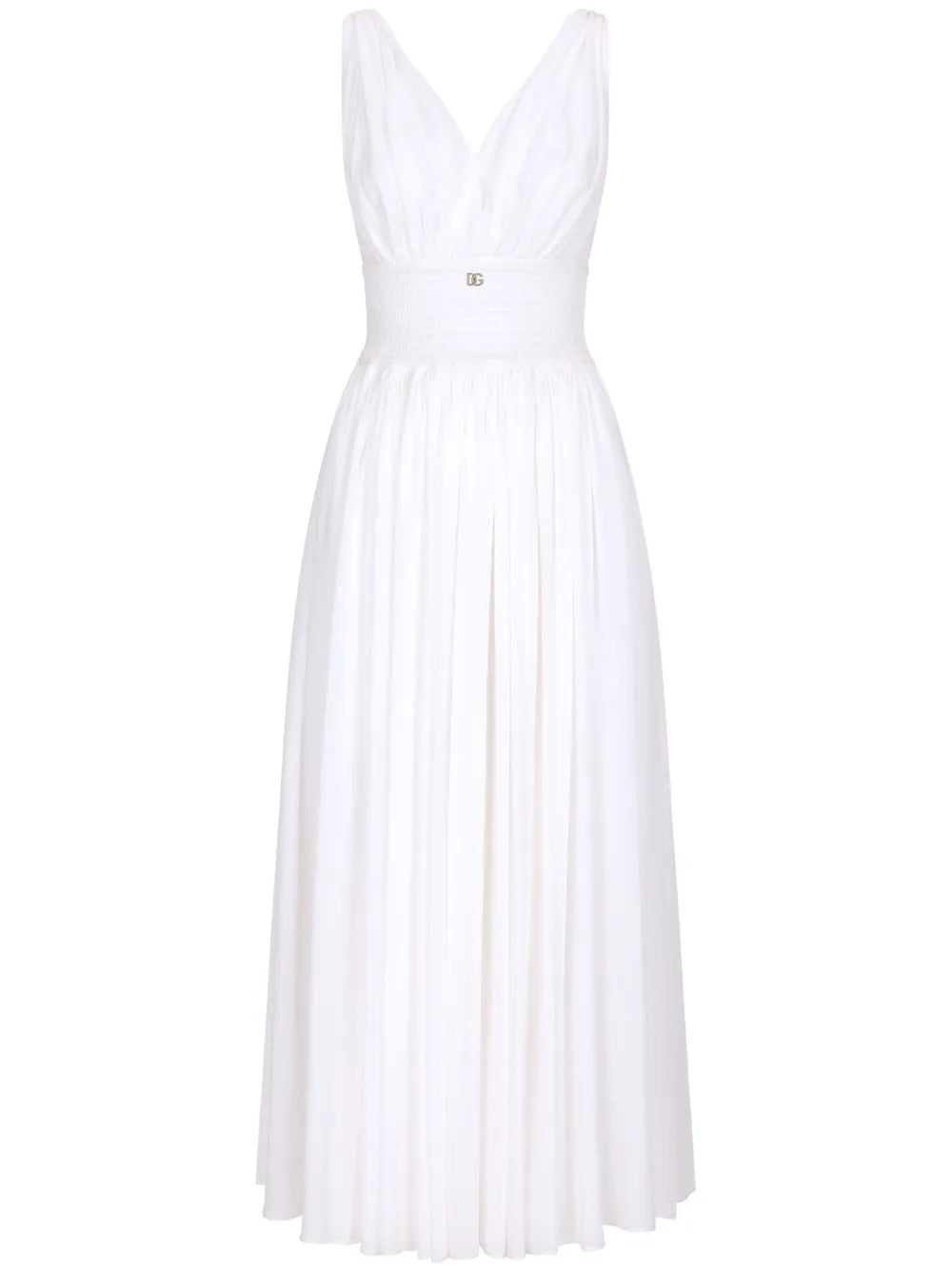 Shirred-Panel Silk Midi Dress