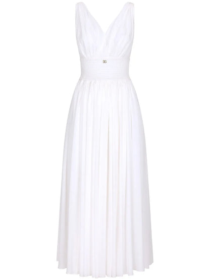Shirred-Panel Silk Midi Dress