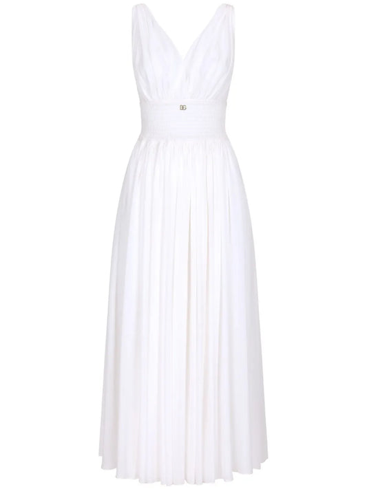 Shirred-Panel Silk Midi Dress