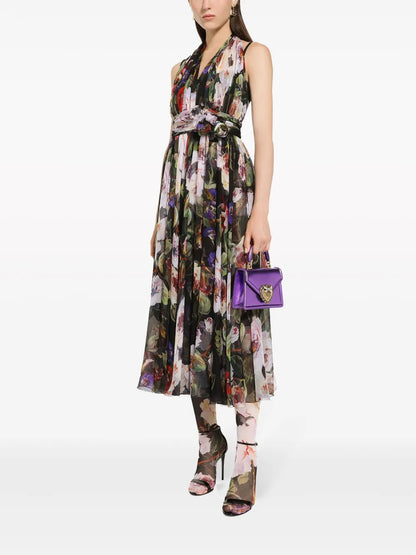 Floral-Print Silk Midi Dress