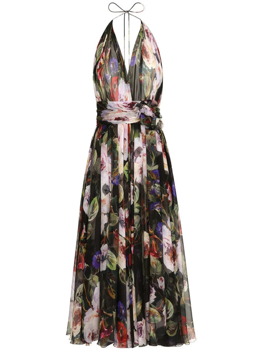 Floral-Print Silk Midi Dress