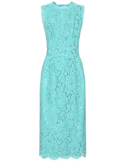 Floral-Lace Sleeveless Midi Dress