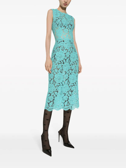 Floral-Lace Sleeveless Midi Dress