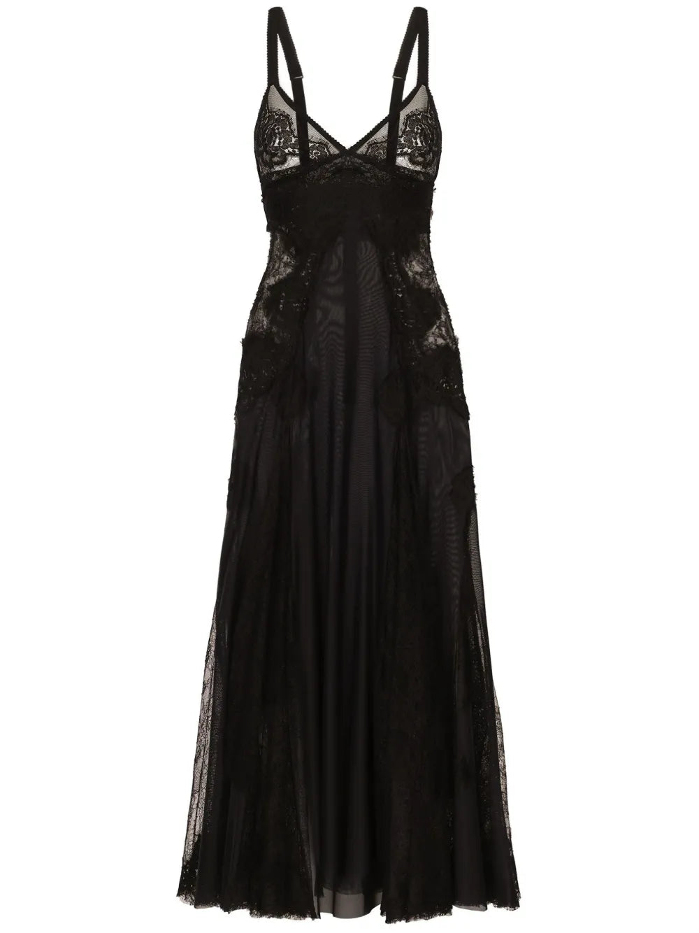 Lace-Insert Flared Midi Dress