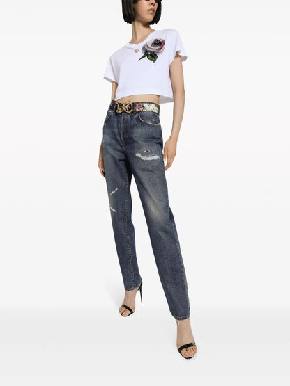 Ripped-Detail Boyfriend-Fit Jeans