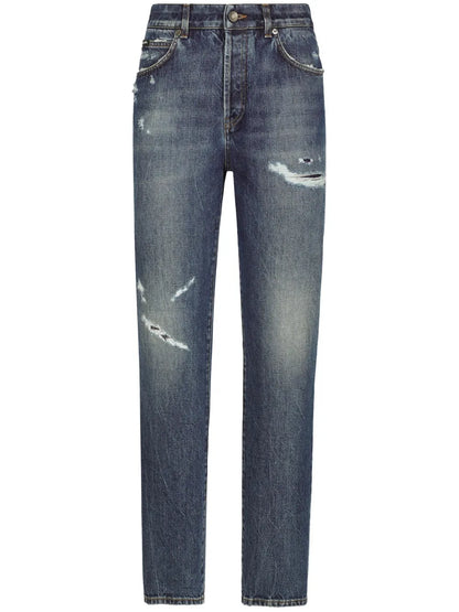 Ripped-Detail Boyfriend-Fit Jeans