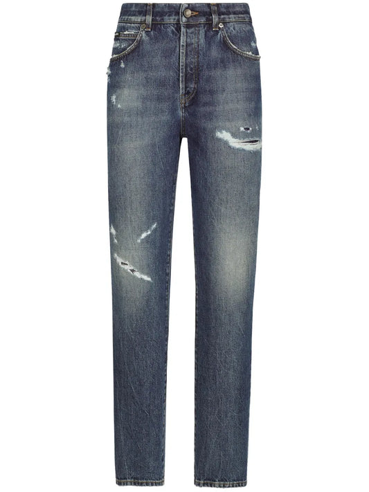Ripped-Detail Boyfriend-Fit Jeans