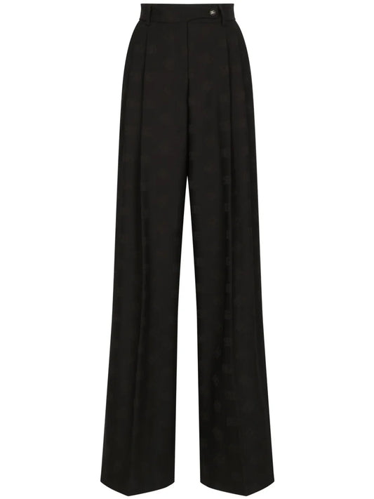 Logo-Jacquard Wool Palazzo Pants