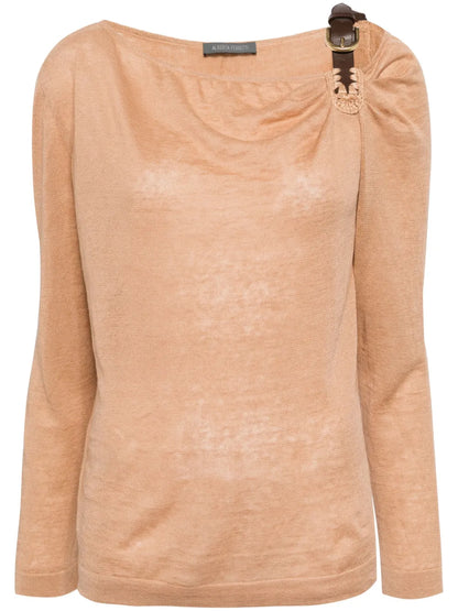 Buckle-Detail Linen Top