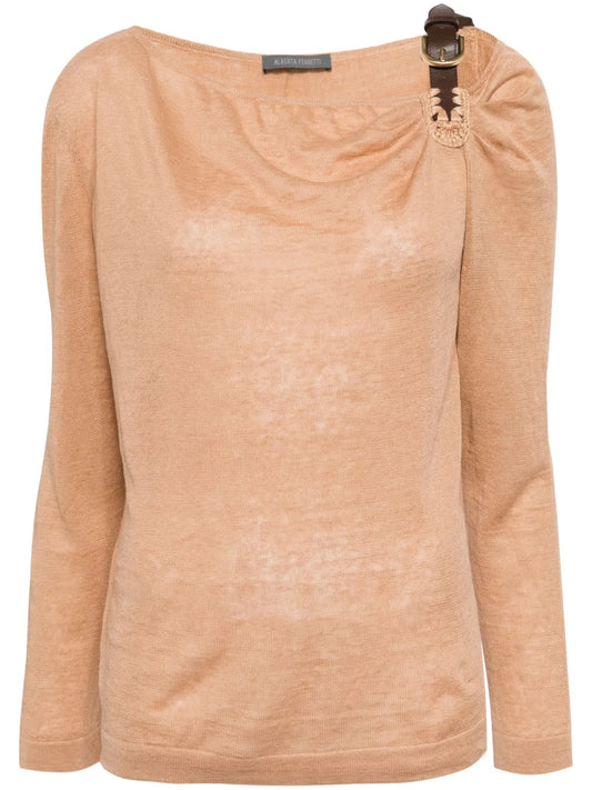 Buckle-Detail Linen Top