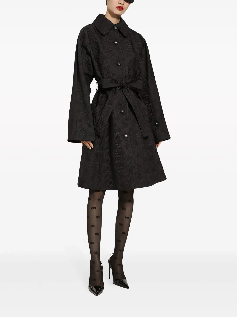 Logo-Jacquard Belted Trench Coat