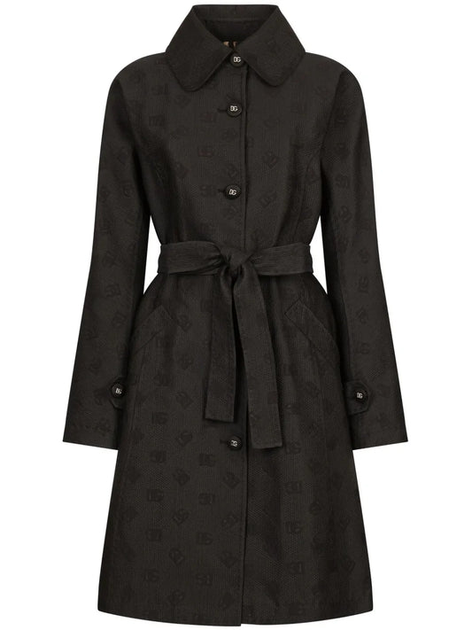 Logo-Jacquard Belted Trench Coat