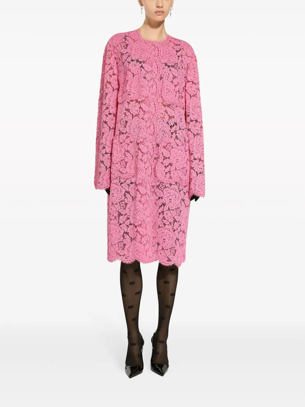 Floral-Lace Single-Breasted Coat