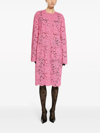 Floral-Lace Single-Breasted Coat