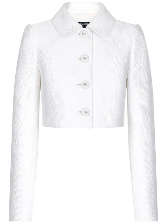 Monogram-Jacquard Button-Down Cropped Jacket