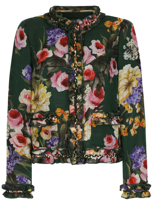 Floral-Print Silk Jacket