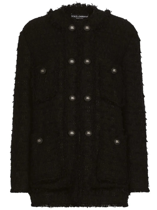 Round-Neck Buttoned Tweed Jacket