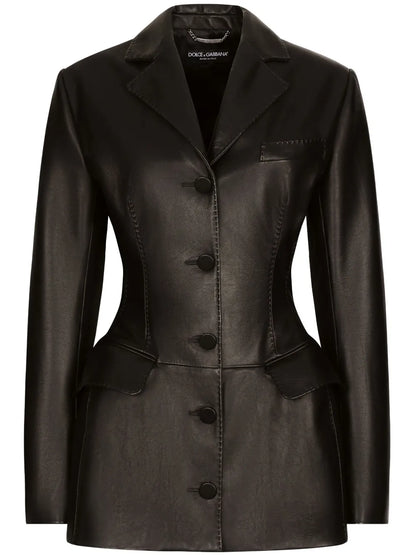 Single-Breasted Leather Blazer