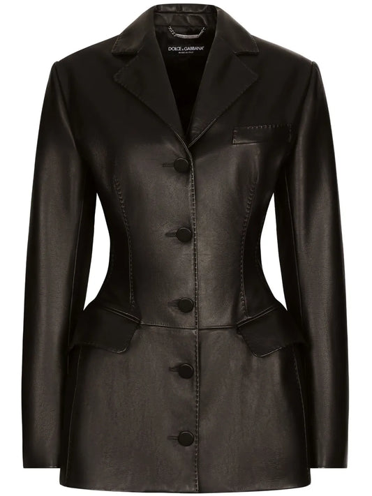 Single-Breasted Leather Blazer
