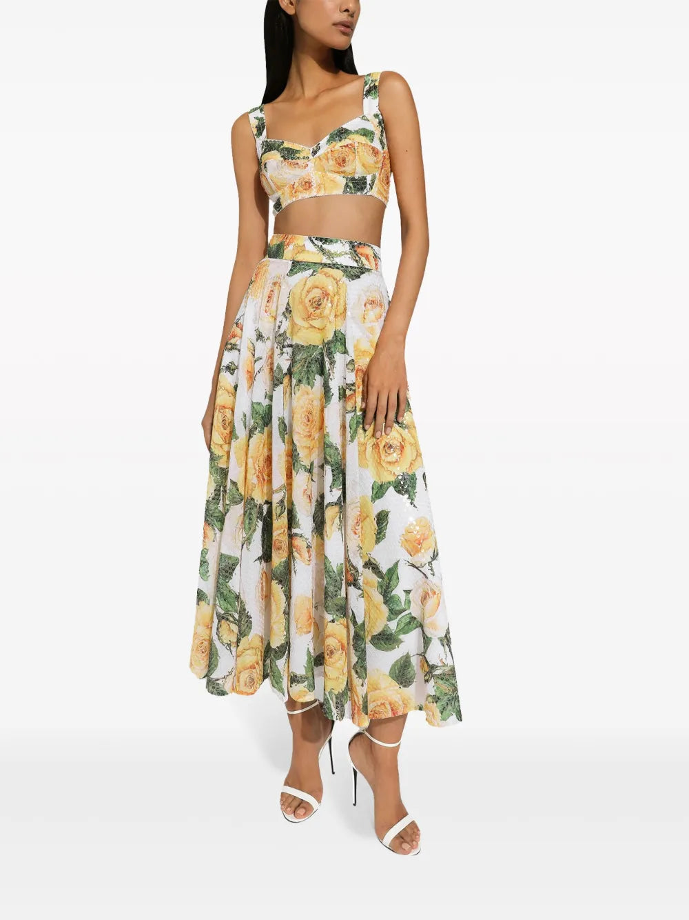 Rose-Print Sequin-Embellished Skirt