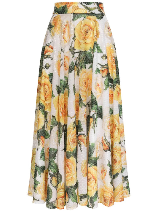 Rose-Print Sequin-Embellished Skirt