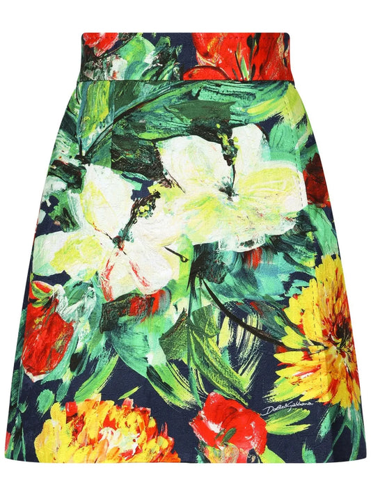 Floral-Print High-Waisted Miniskirt