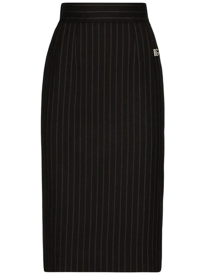 Virgin Wool-Blend Pinstripe Midi Skirt
