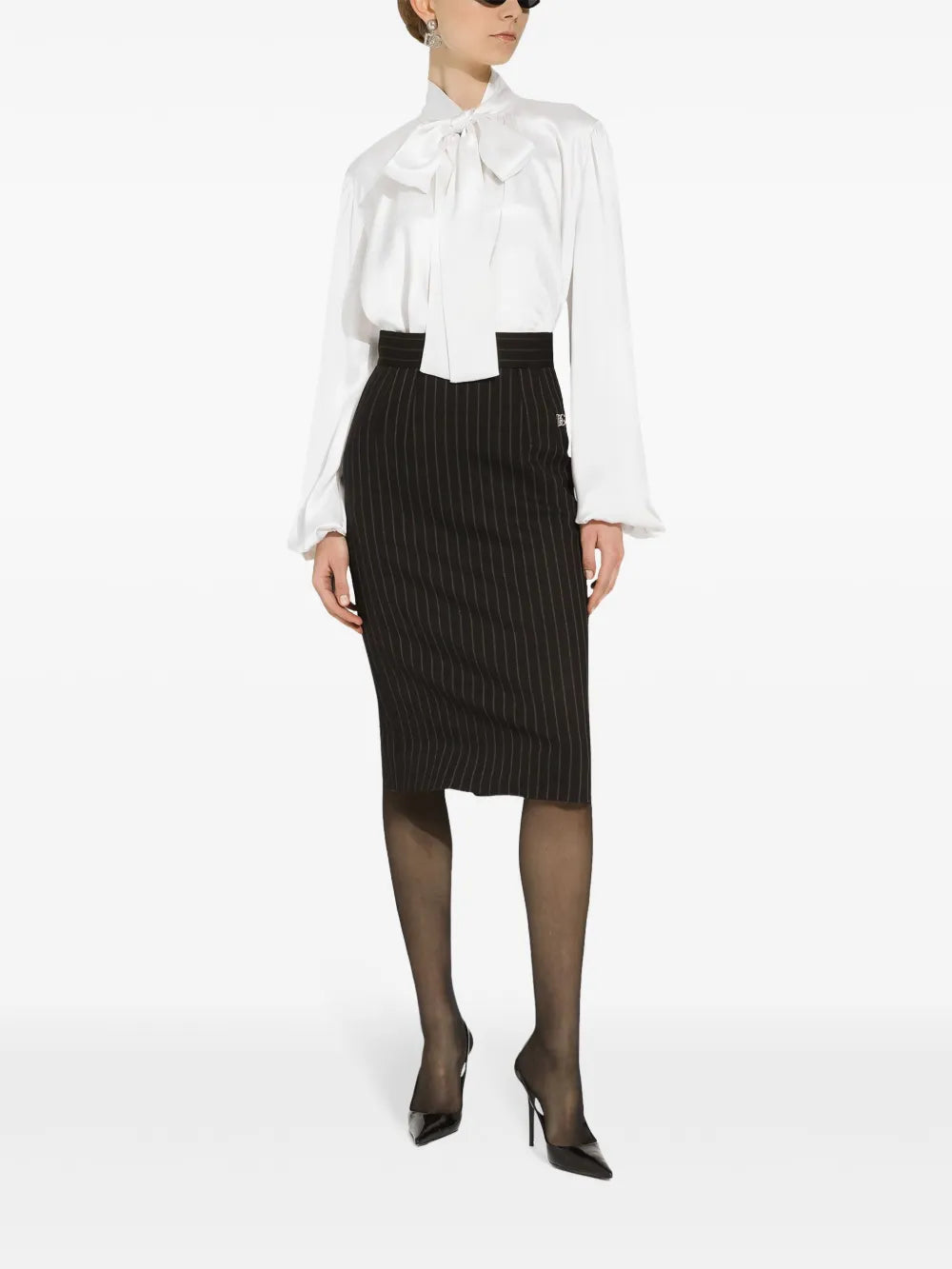 Virgin Wool-Blend Pinstripe Midi Skirt