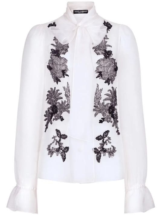 Lace-Appliqué Silk-Blend Shirt