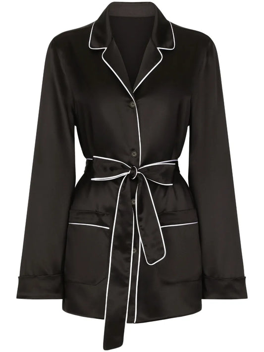 Piped-Trim Silk Shirt