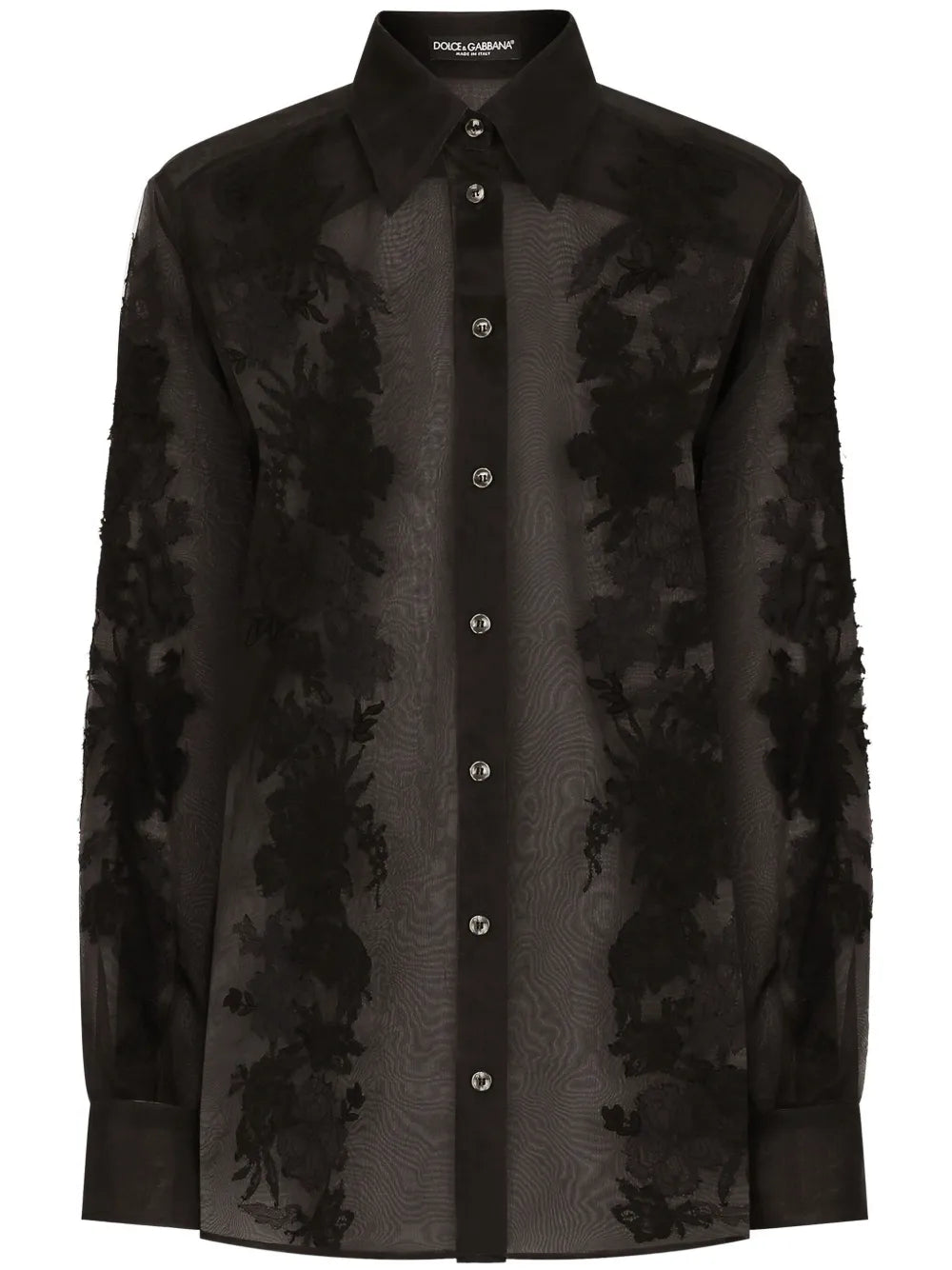 Lace-Appliqué Silk-Blend Shirt
