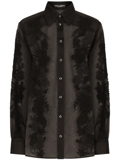 Lace-Appliqué Silk-Blend Shirt